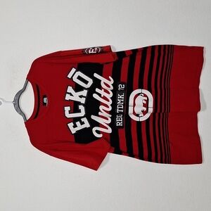 Ecko Unlimited Vintage Y2K Red Black Striped Streetwear Short Sleeve Shirt Sz.2X